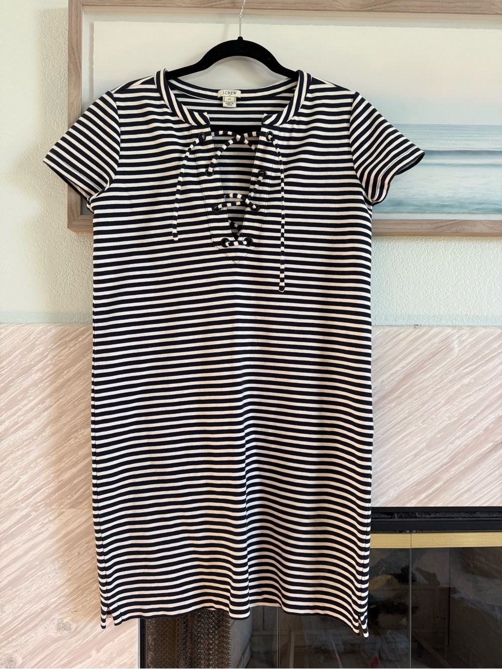 J. Crew Black & White Striped Lace-Up Shift Dress